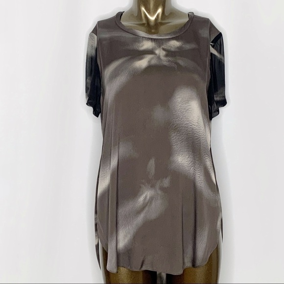 3.1 Phillip Lim Silk Top Gray Printed Short sleeve lightweight abstract size 4 - Picture 2 of 10